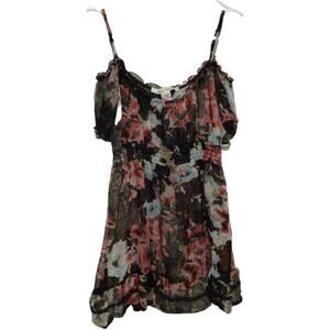 American Rag Cie Black Floral Semi Sheer Halter Neck Sleeveless Blouse Sz Small